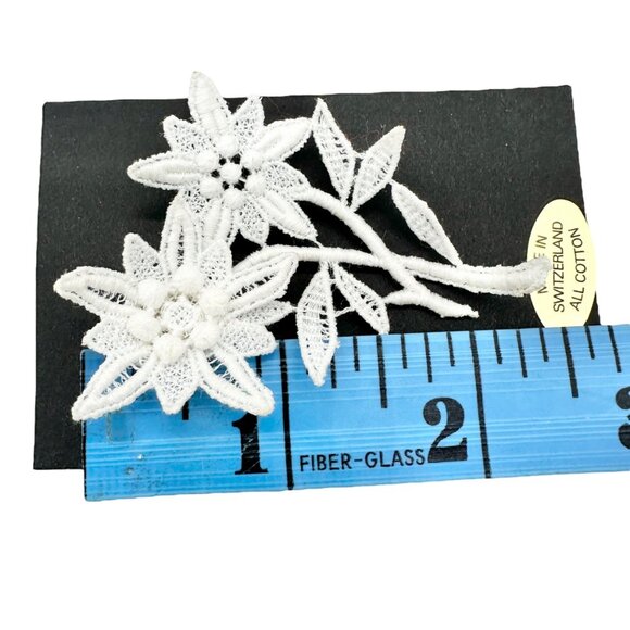 Swiss-Made Edelweiss Lace Brooch Pin All Cotton Floral Design 2 x 2.5 Inches - Picture 7 of 7